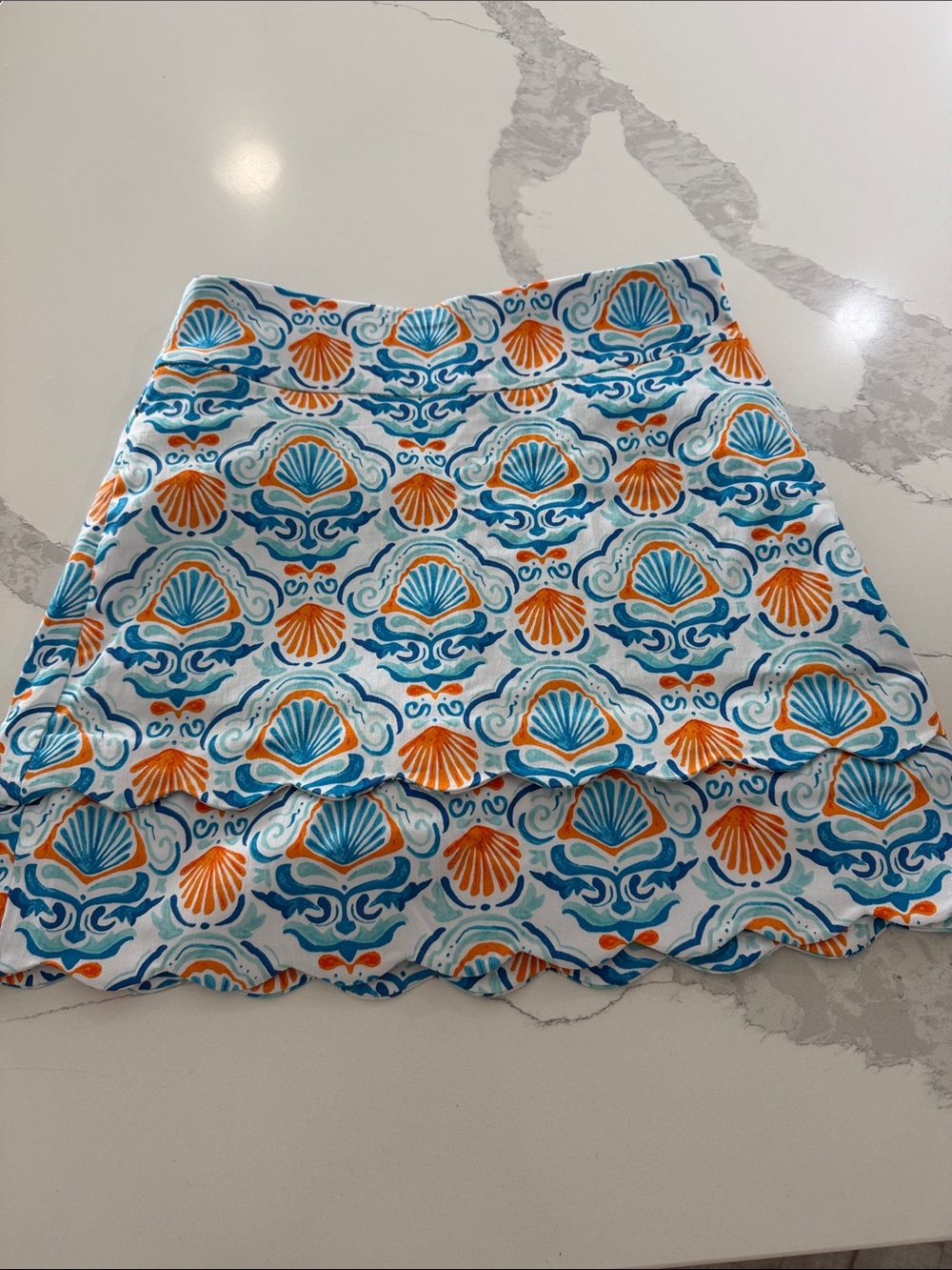 Cato White Skirt with Blue and Orange Shell Print